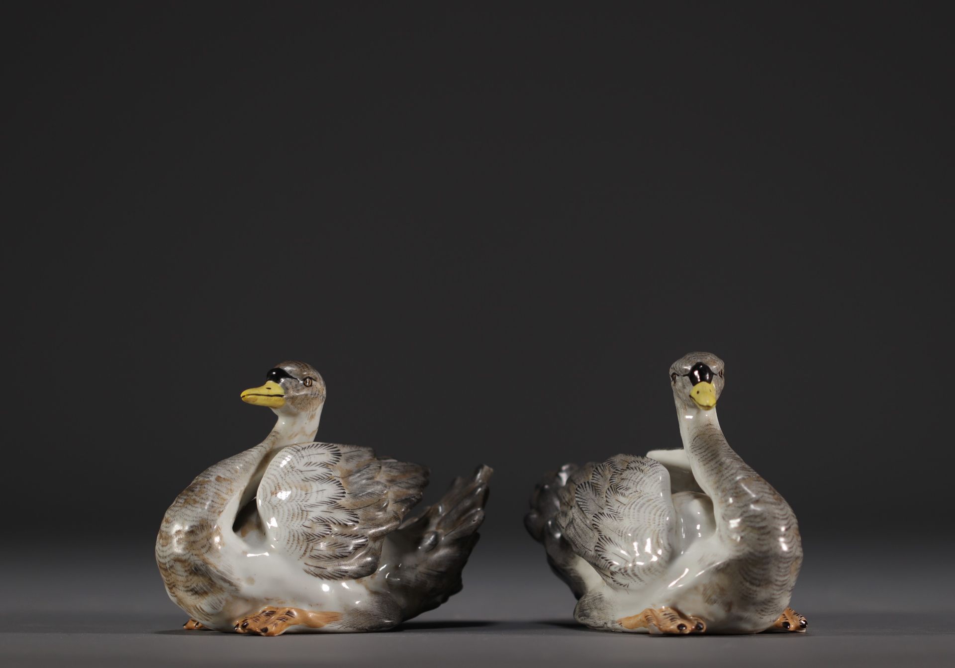 Meissen - Couple of young Swans in porcelain, crossed swords mark under the piece. - Bild 2 aus 4