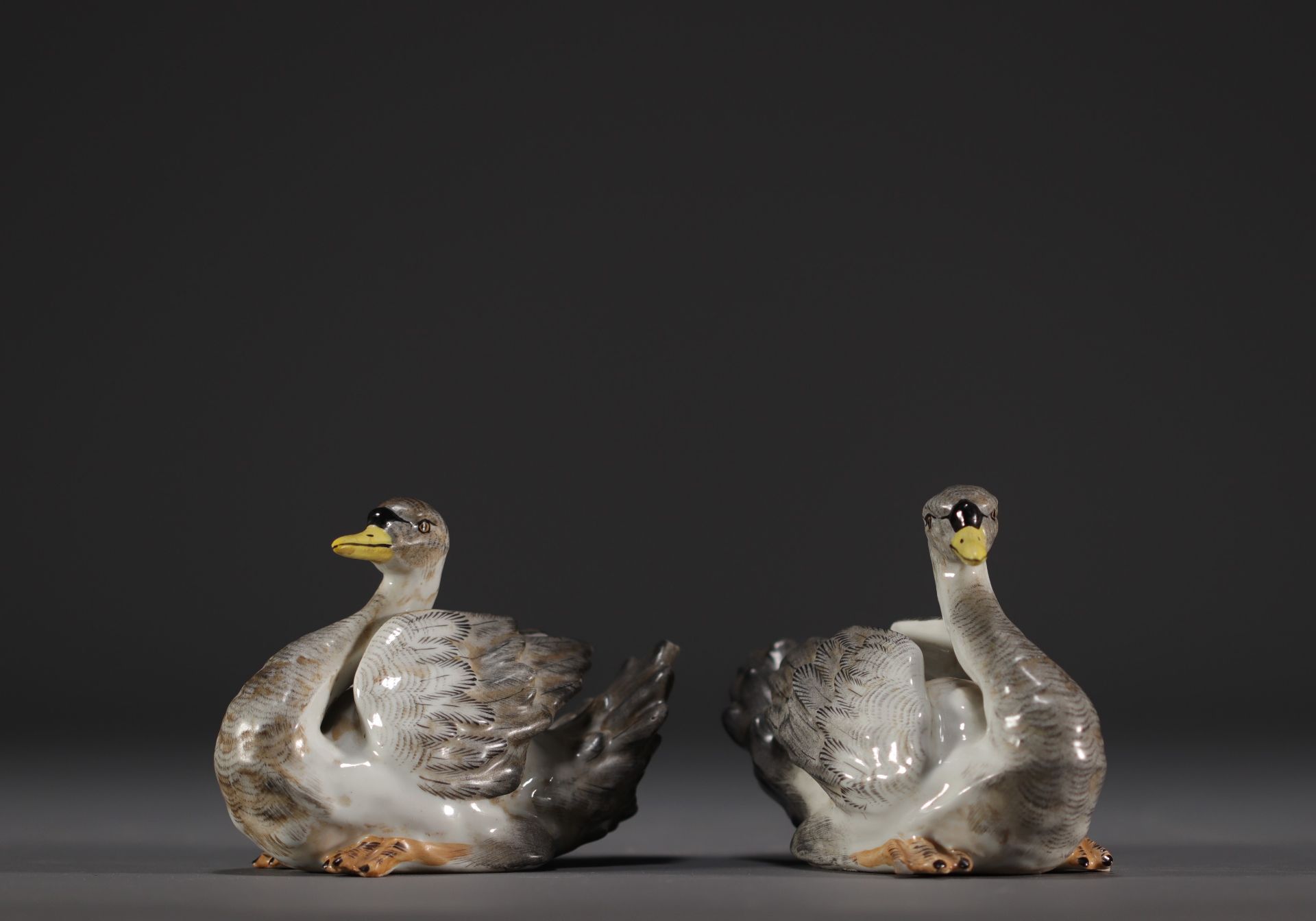 Meissen - Couple of young Swans in porcelain, crossed swords mark under the piece. - Image 2 of 4