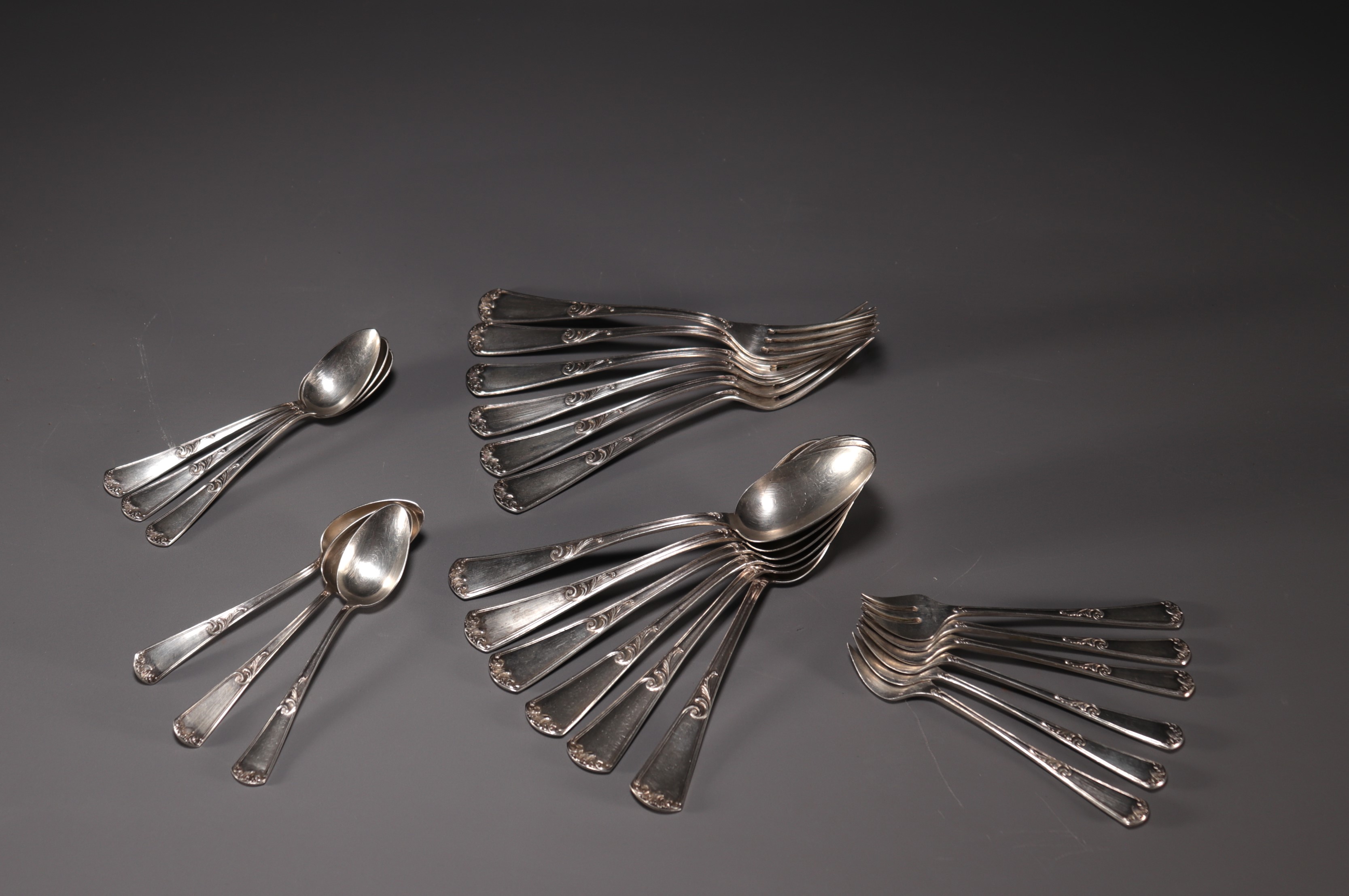 Set of 24 pieces of solid silver flatware, hallmarked V.R.