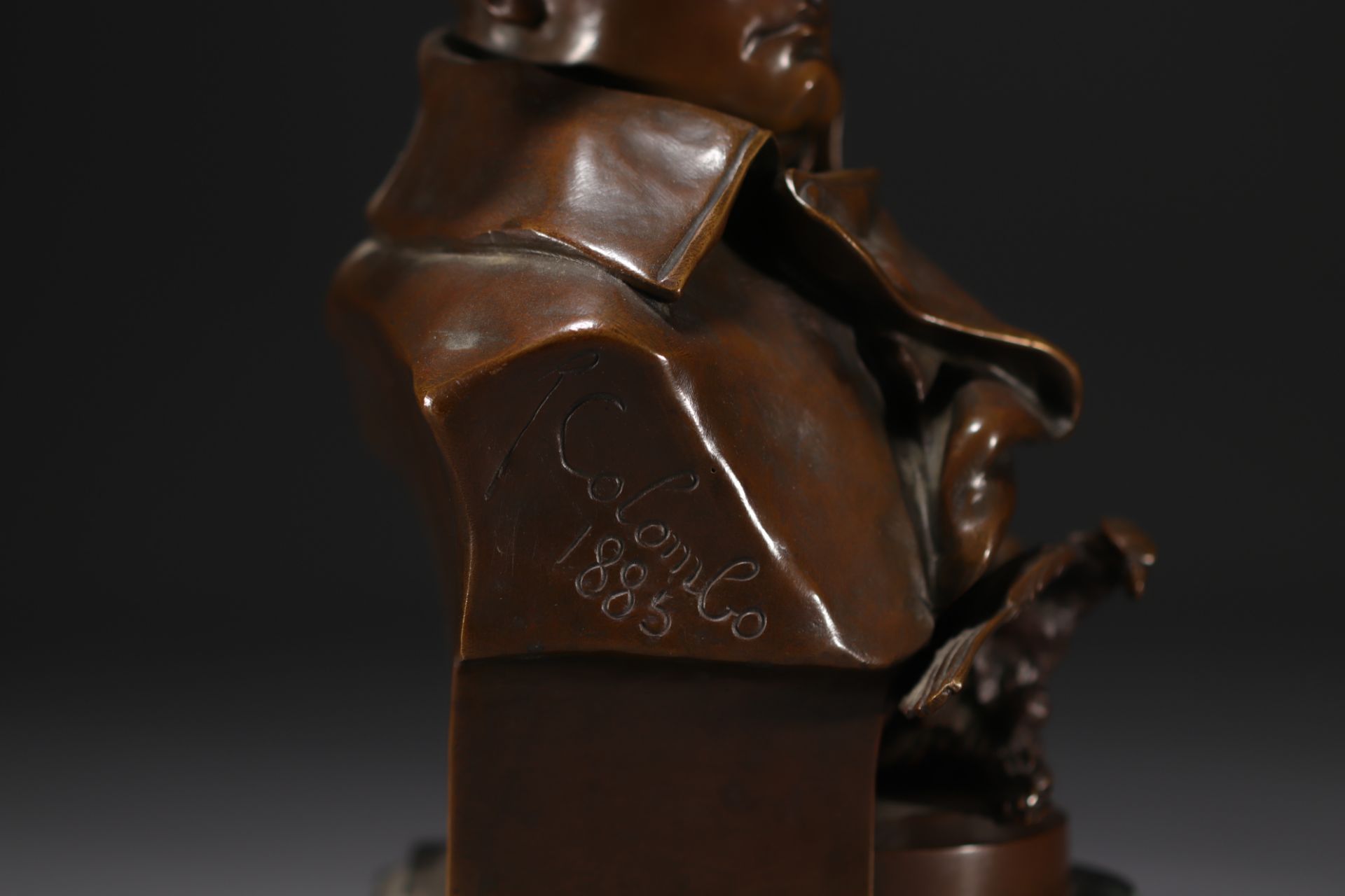 Renzo COLOMBO (1856-1885) Bust of Napoleon 1st in bronze with shaded brown patina, 1885. - Image 5 of 5