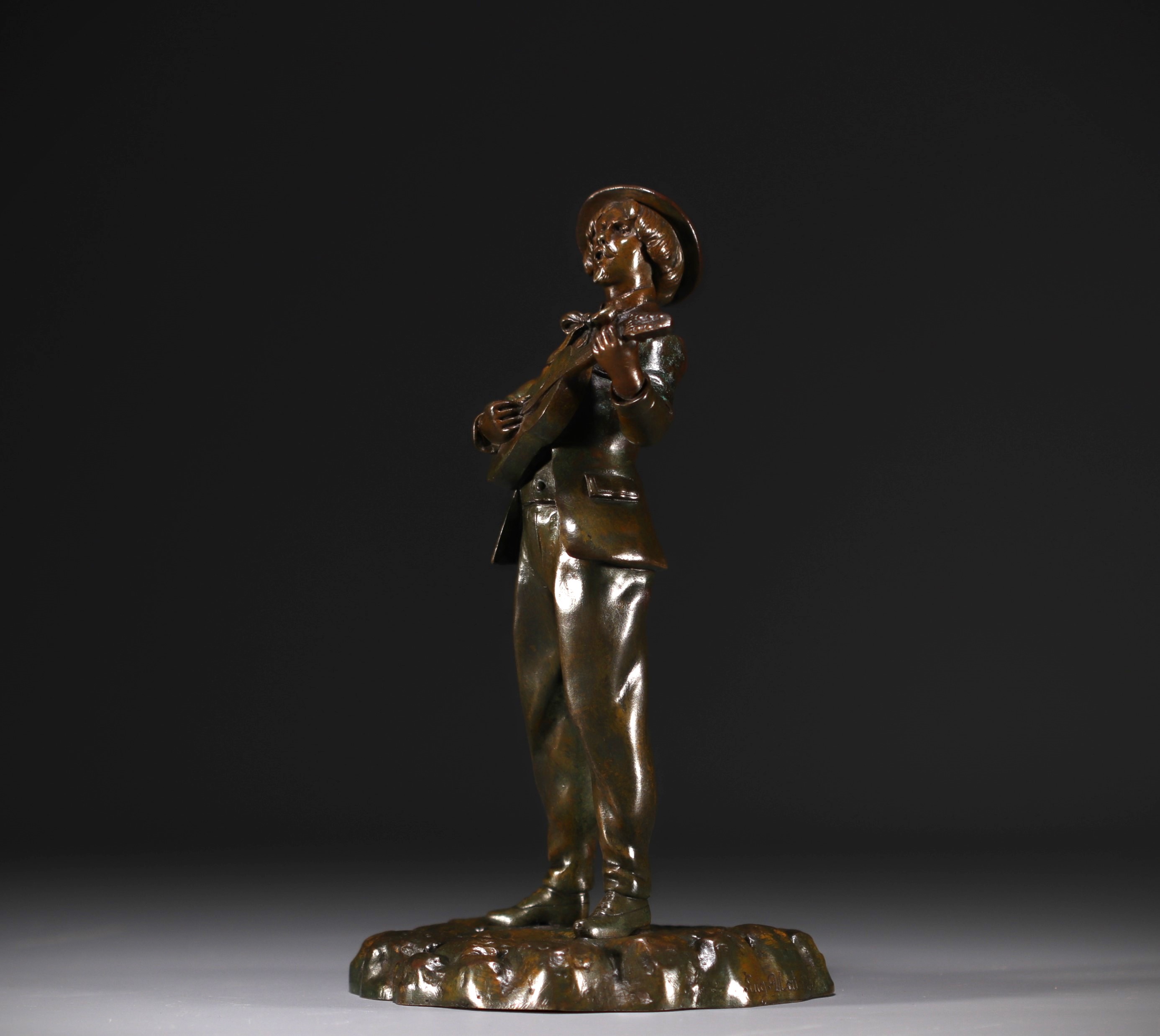 Eugene WATRIN - "Young boy with a guitar" Bronze sculpture. - Image 3 of 6