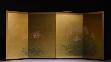 Japan - Gilt-leaf screen with floral decoration.