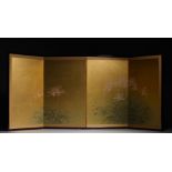 Japan - Gilt-leaf screen with floral decoration.