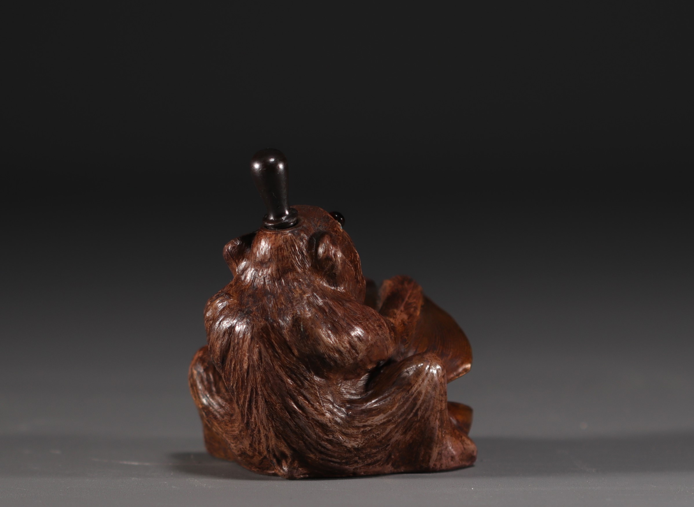 Bronze monkey with wick lighter, sulphide eyes, circa 1900. - Image 5 of 5