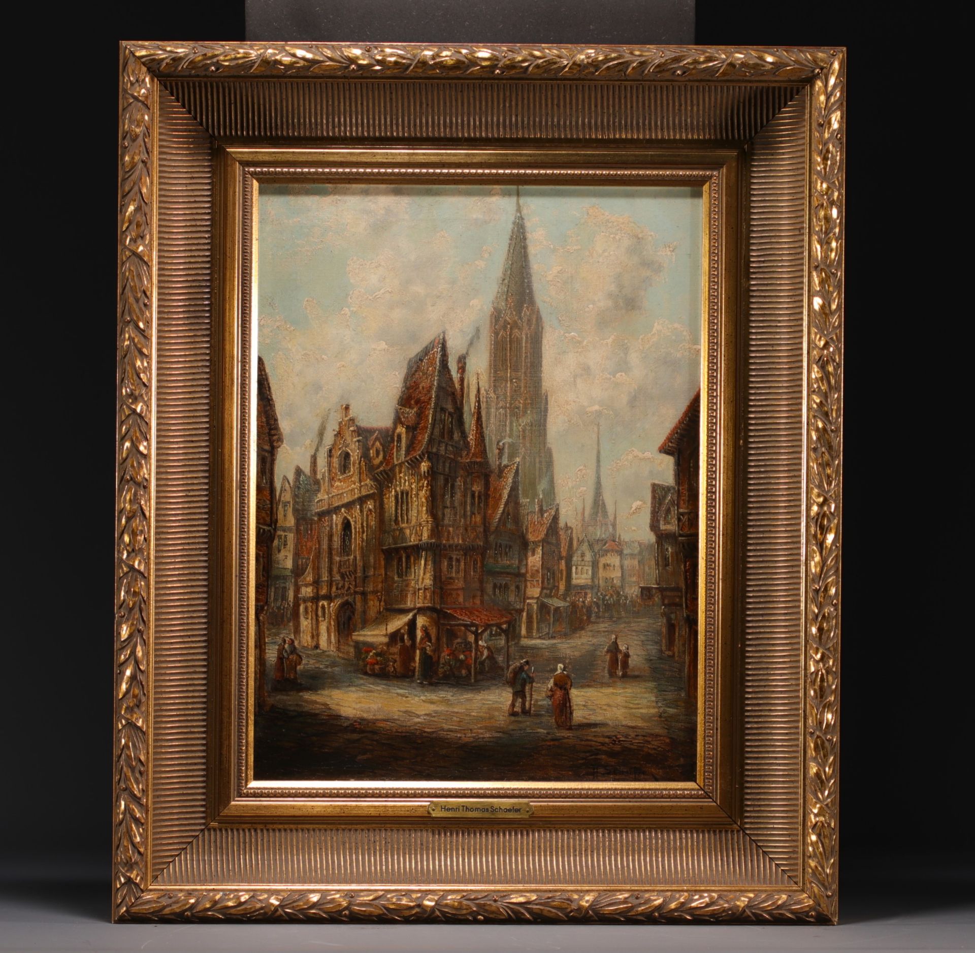 Henry Thomas SCHAEFER (1815-1873) "View of a French or German town" Oil on canvas. - Bild 2 aus 2