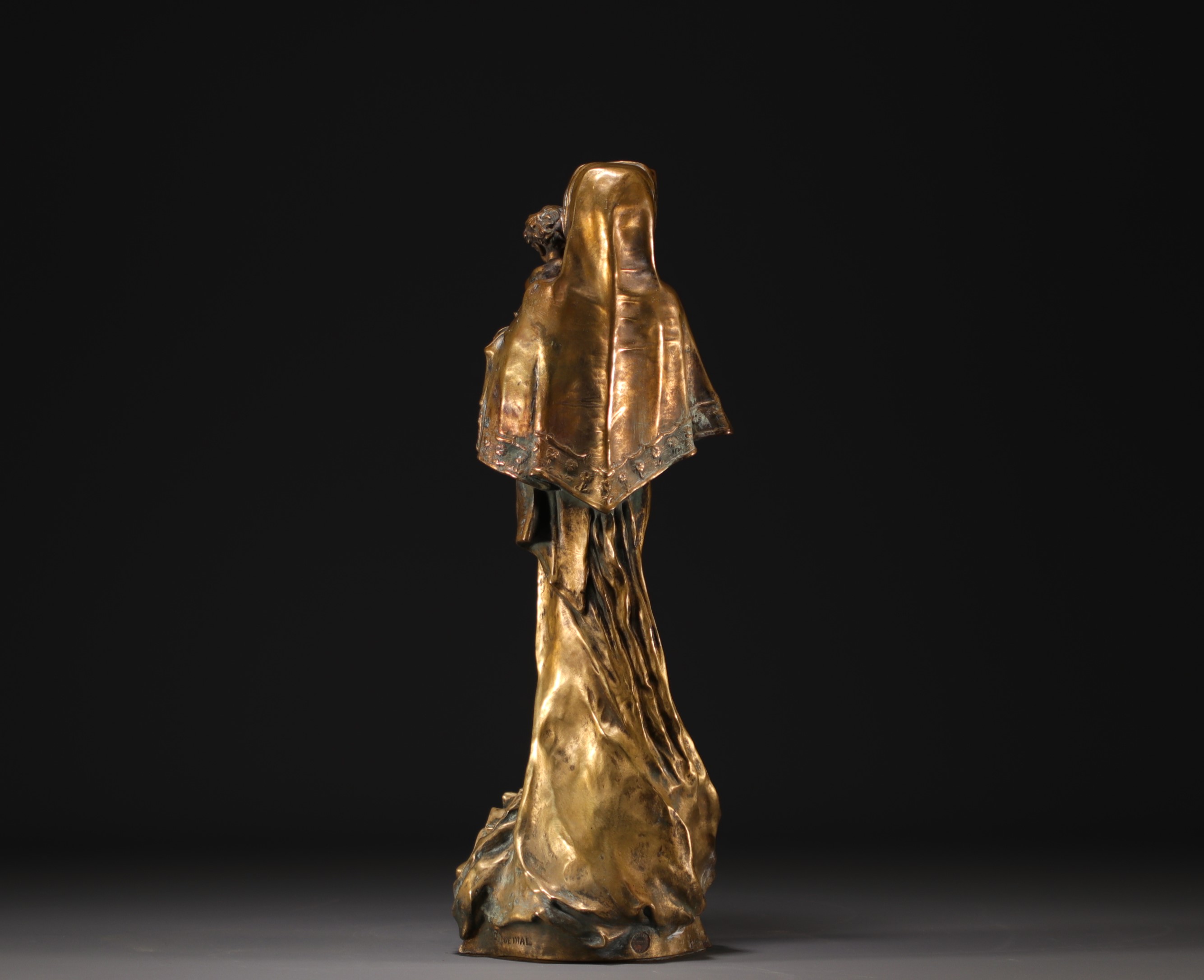 Francois Alphonse PIQUEMAL (1869-1911) "Virgin and Child" Art Nouveau bronze with golden patina, cir - Image 3 of 5