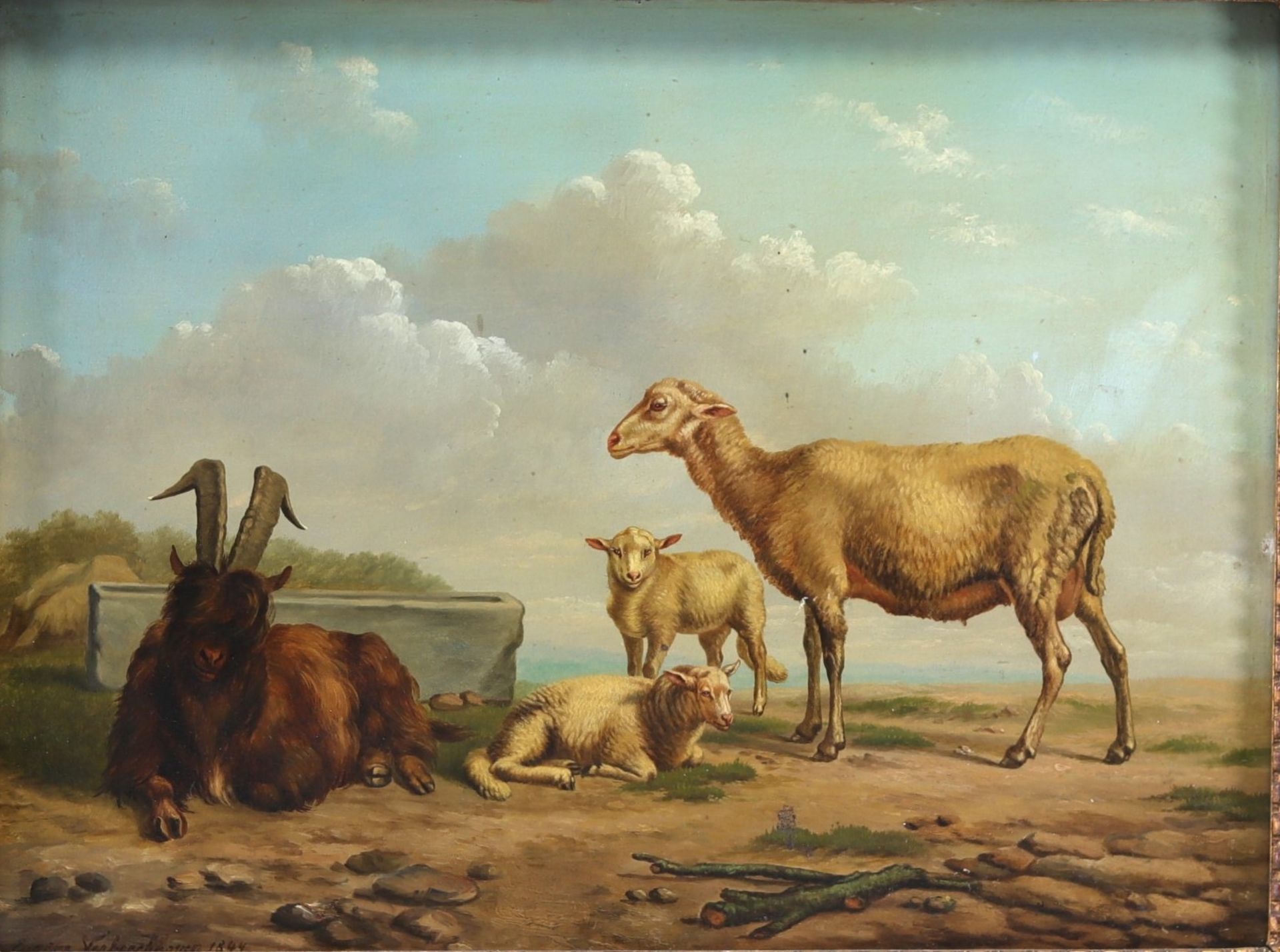 Eugene VERBOECKHOVEN (1798/99-1881) "Sheep and goats" Oil on panel.