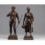 Jean GARNIER (1853-1910) "Couple de Paysans" pair of bronze sculptures.