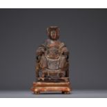 China - Statuette of a Dignitary in carved wood, Ming period.