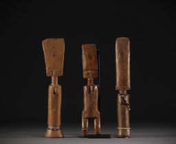 Ghana - Set of three carved wooden Fanti dolls.