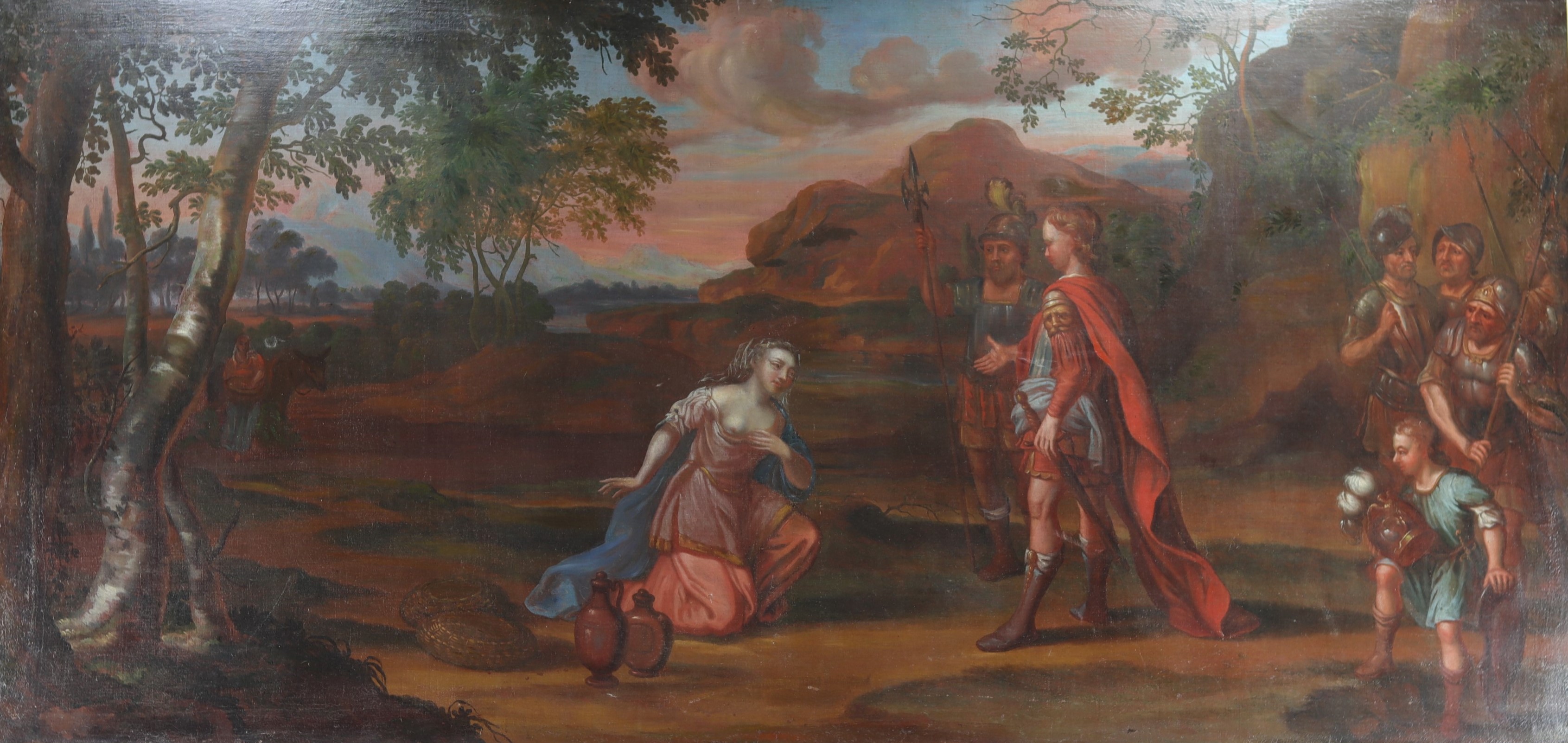 "The Offering to the Roman Soldiers" Large oil on canvas, 17th-18th century