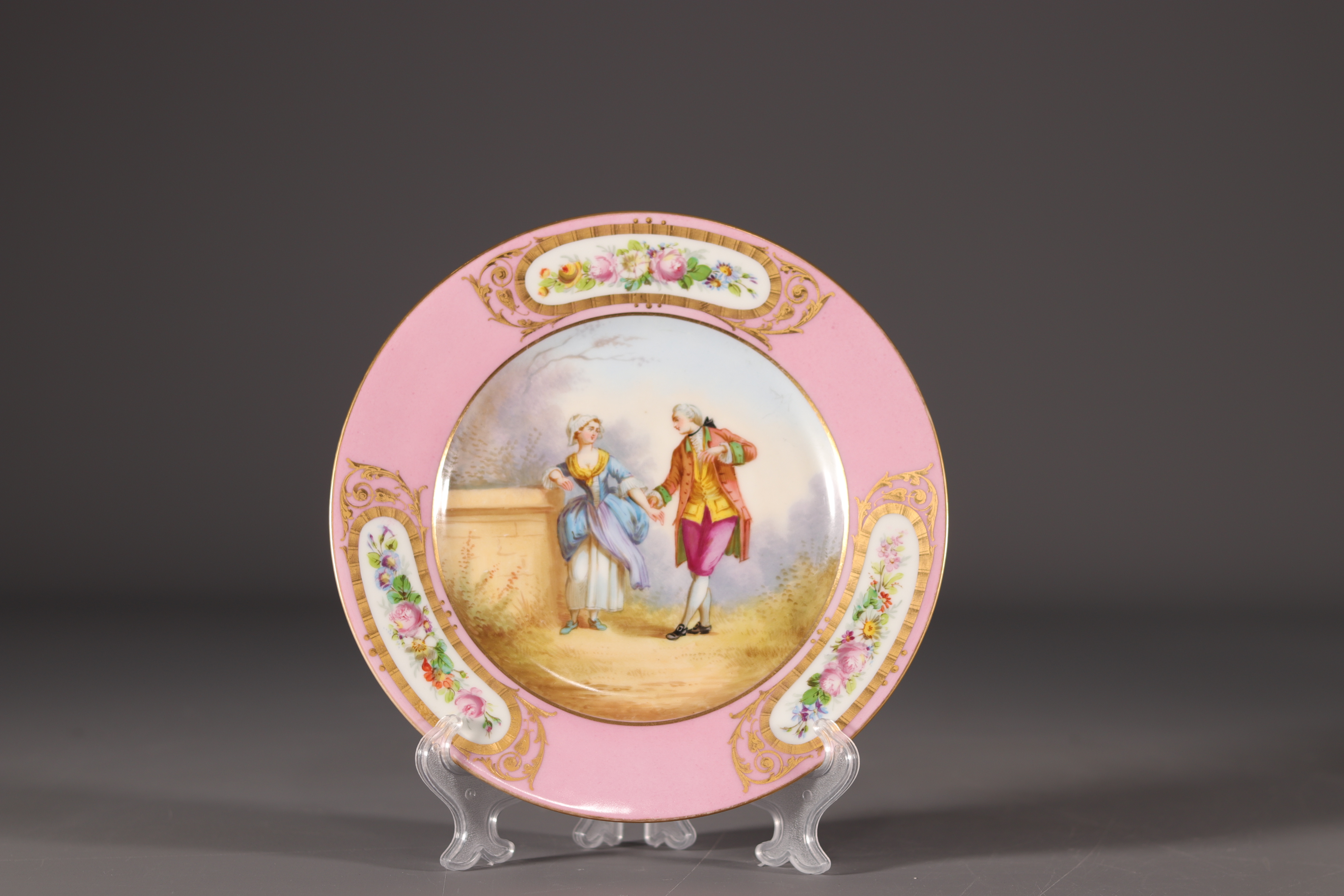 Sevres - Chateau des Tuileries, porcelain plate with romantic decor.