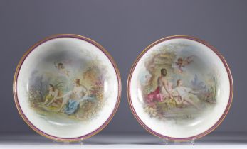 Eugene POITEVIN (1806-1870) - Imposing pair of Sevres porcelain dishes decorated with Nymphs from 19