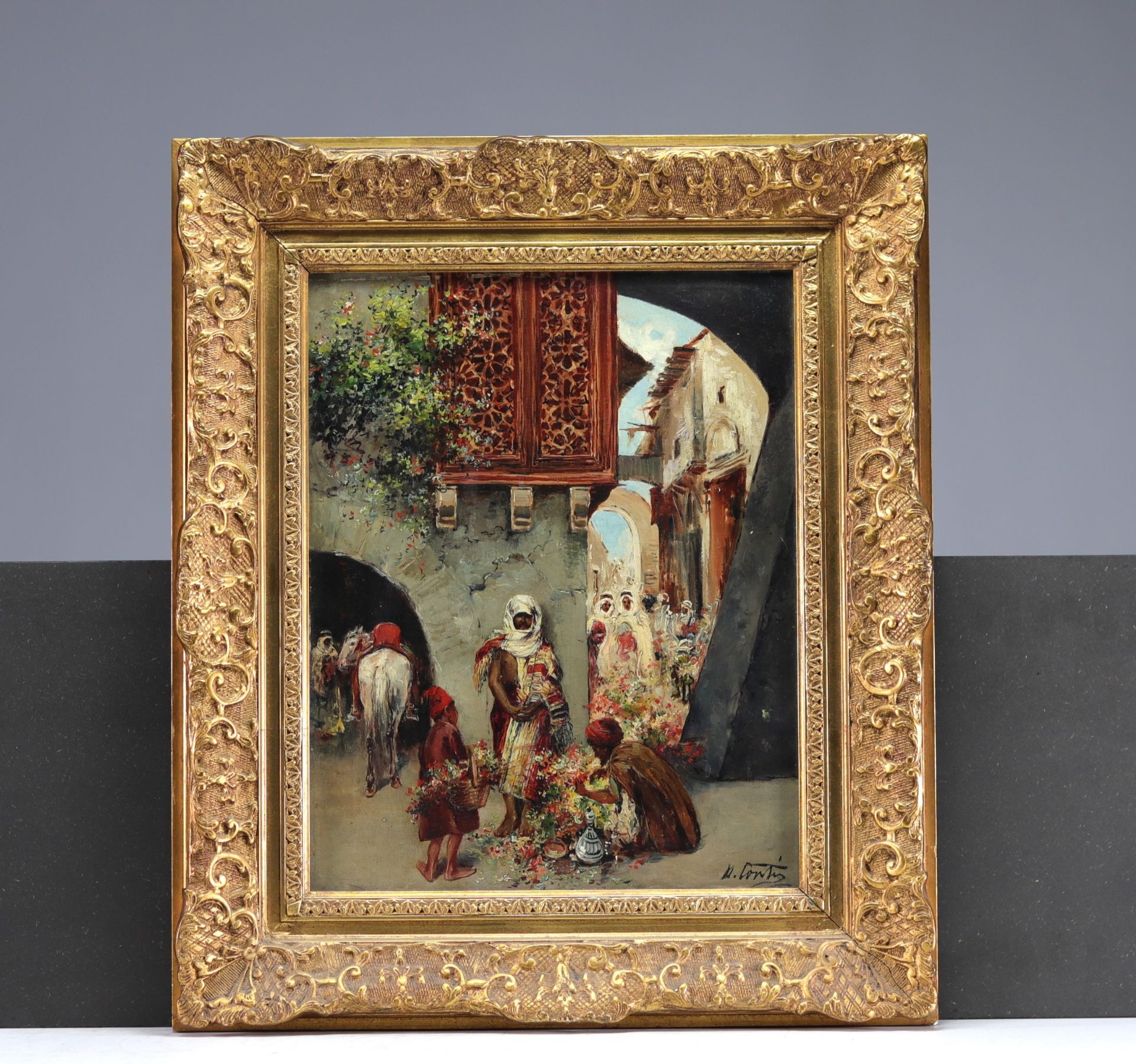 Aldo CONTI - "Flower market in the medina" Oil on canvas, 20th century. - Image 2 of 3