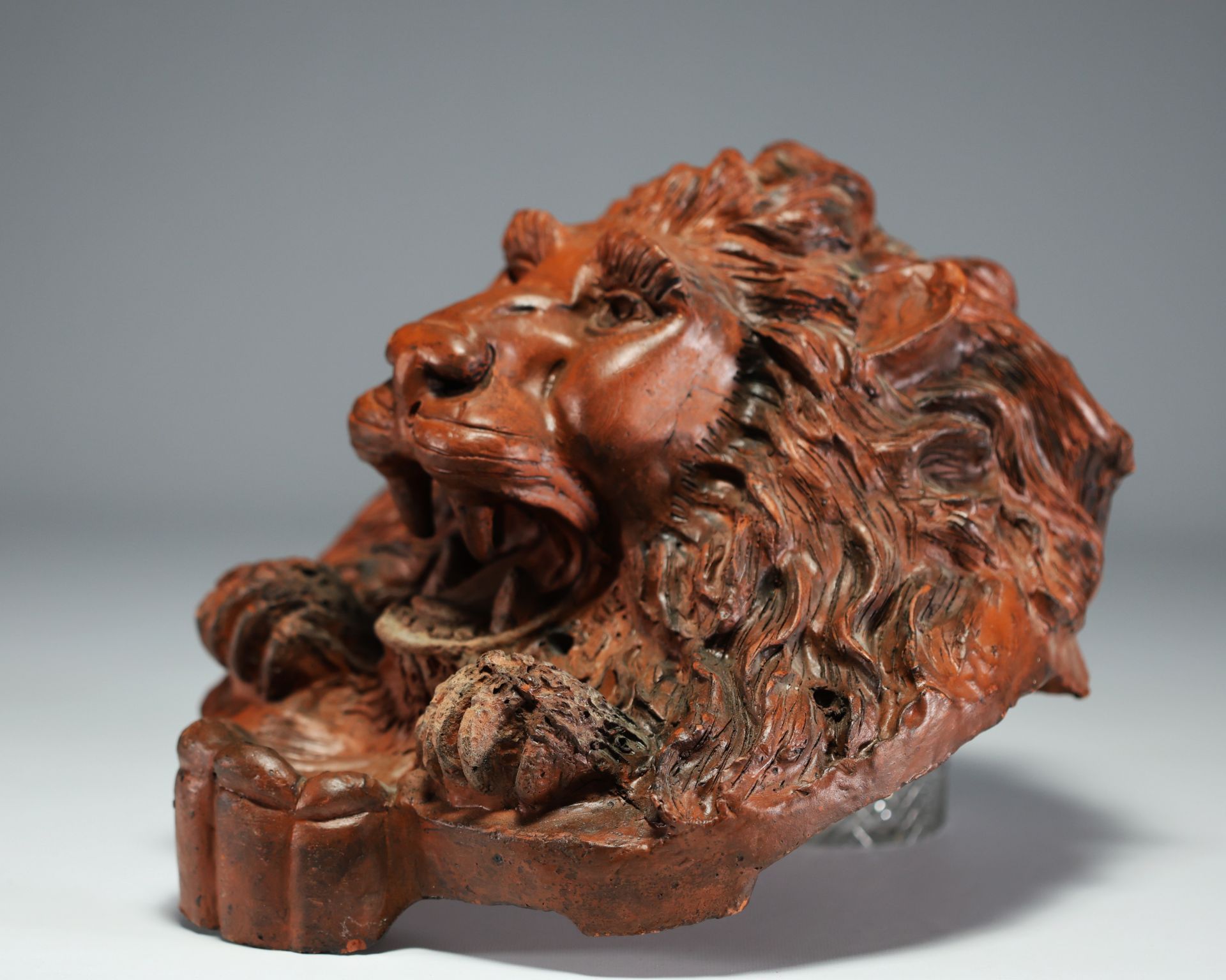 Terracotta lion's head from the front of a manor house, 19th century. - Bild 2 aus 3