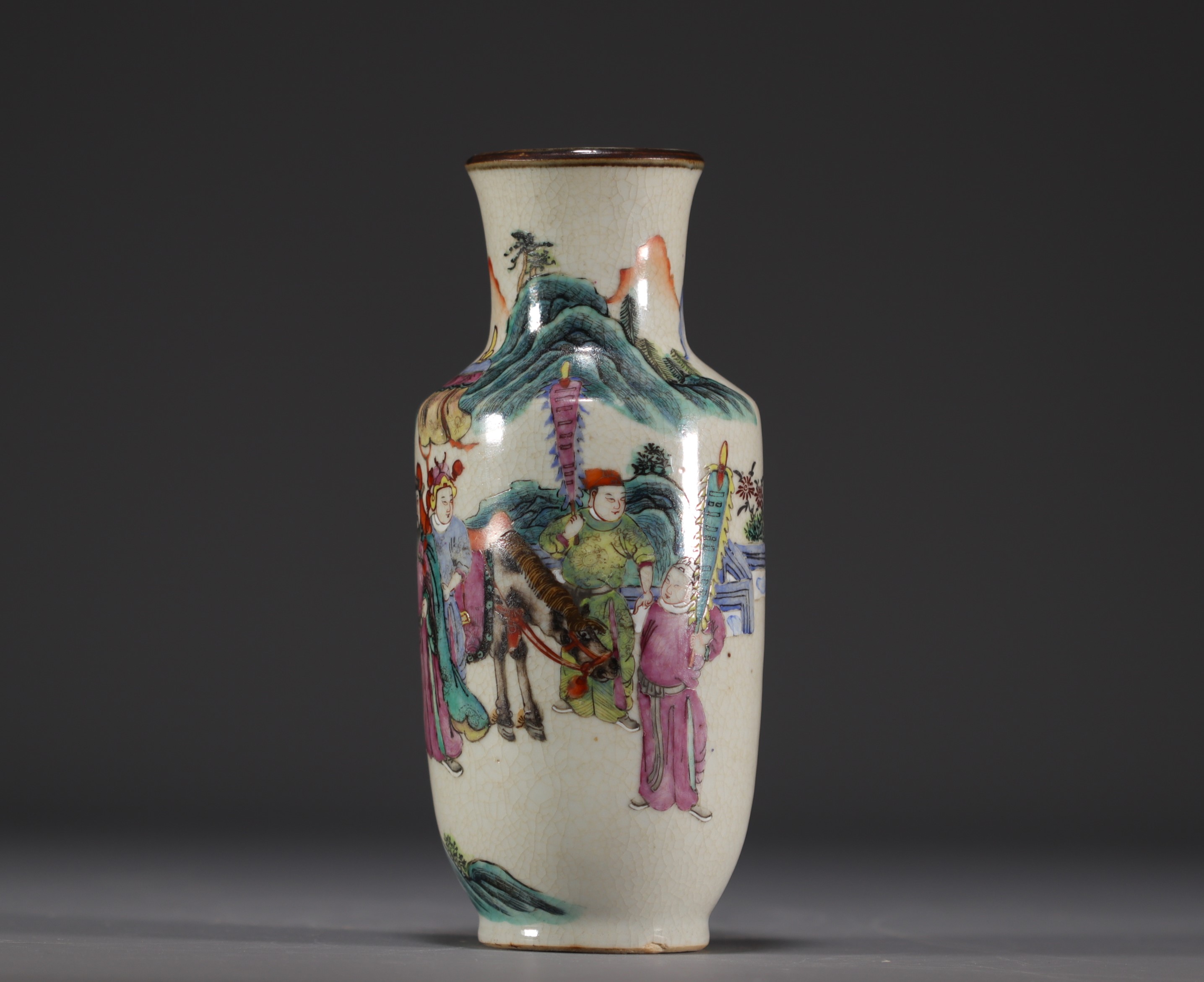 China - Polychrome porcelain vase with figures in a mountain landscape, Nanking. - Image 2 of 5