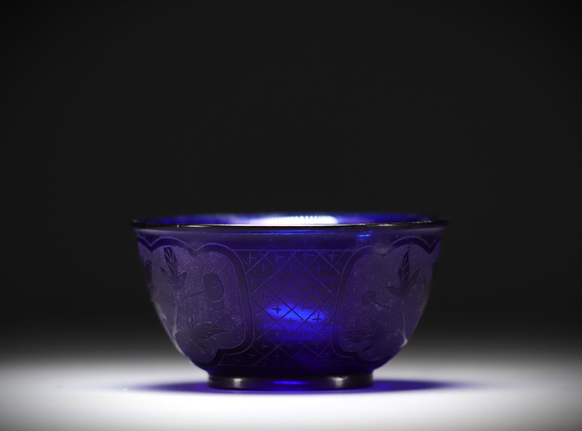China - Blue Peking glass bowl, Qing dynasty, 4-character mark. - Image 3 of 4