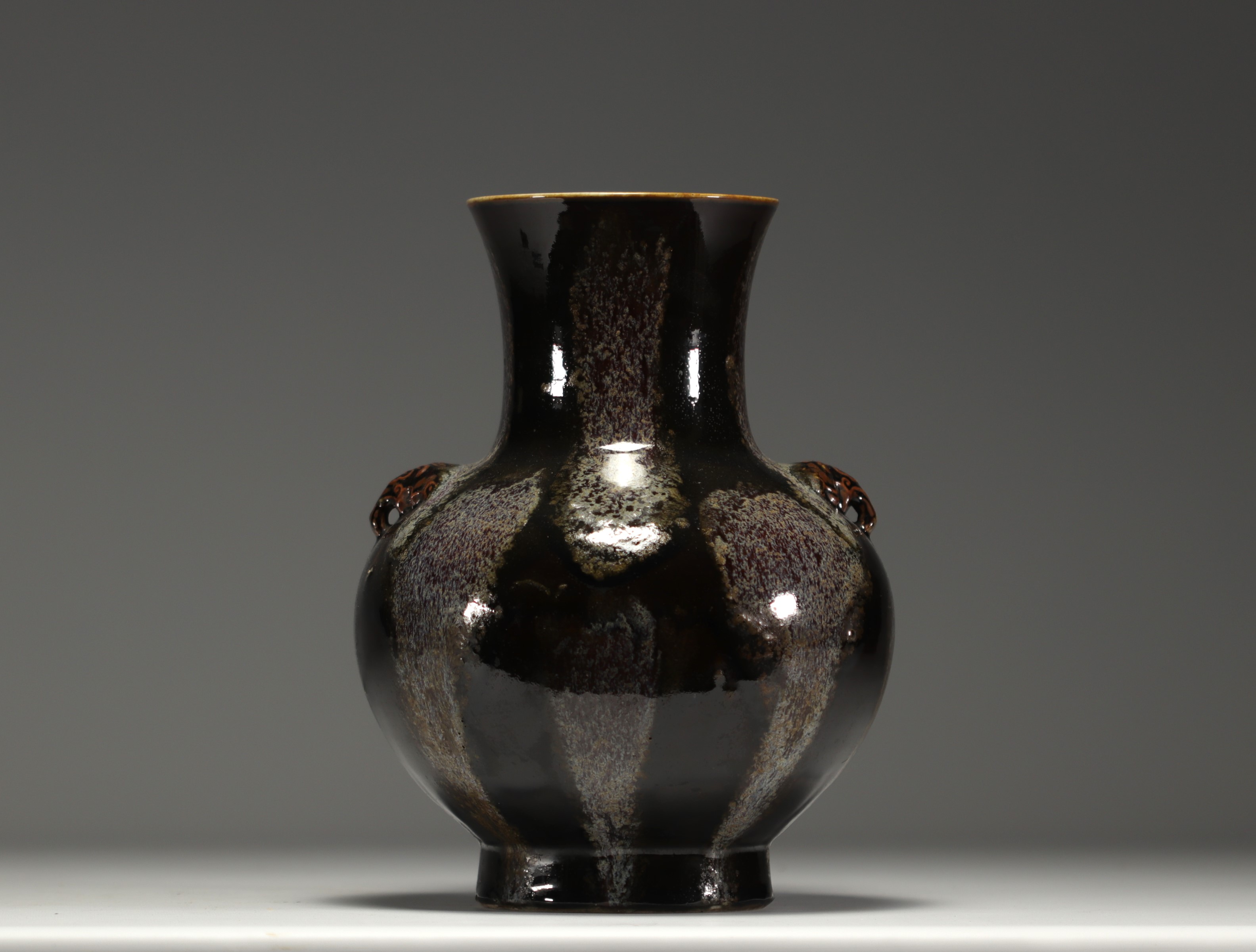 China - Vase with black and flamed glaze, under piece mark. - Image 3 of 4