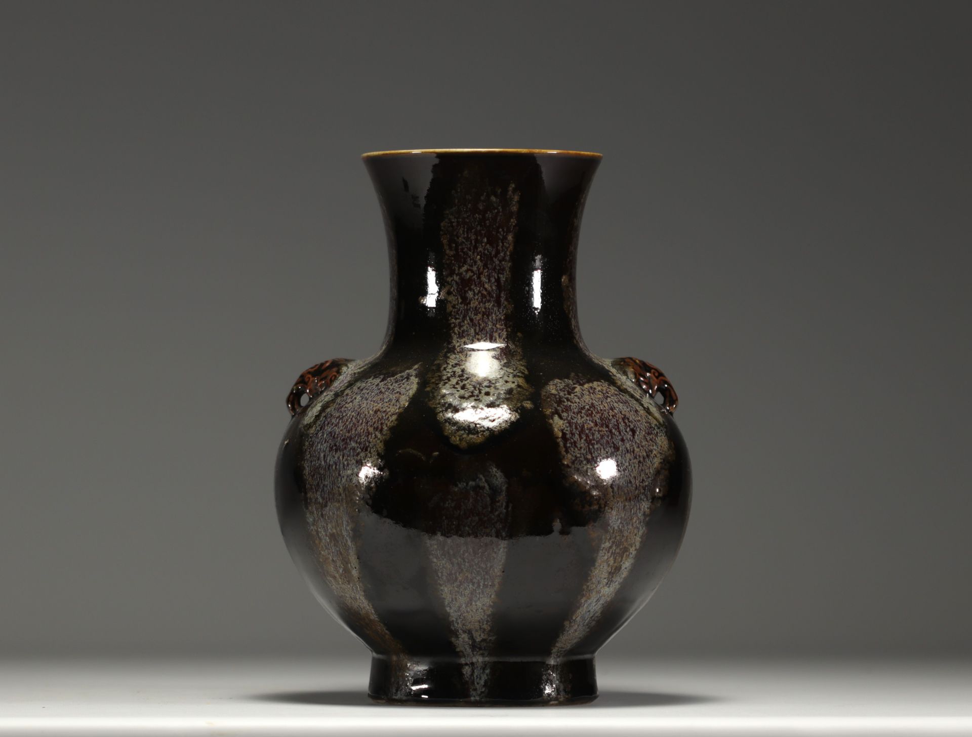 China - Vase with black and flamed glaze, under piece mark. - Image 3 of 4