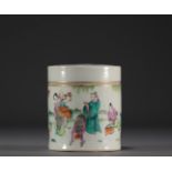 China - Famille rose porcelain box decorated with characters.
