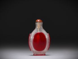 China - Red multi-layered glass snuffbox.
