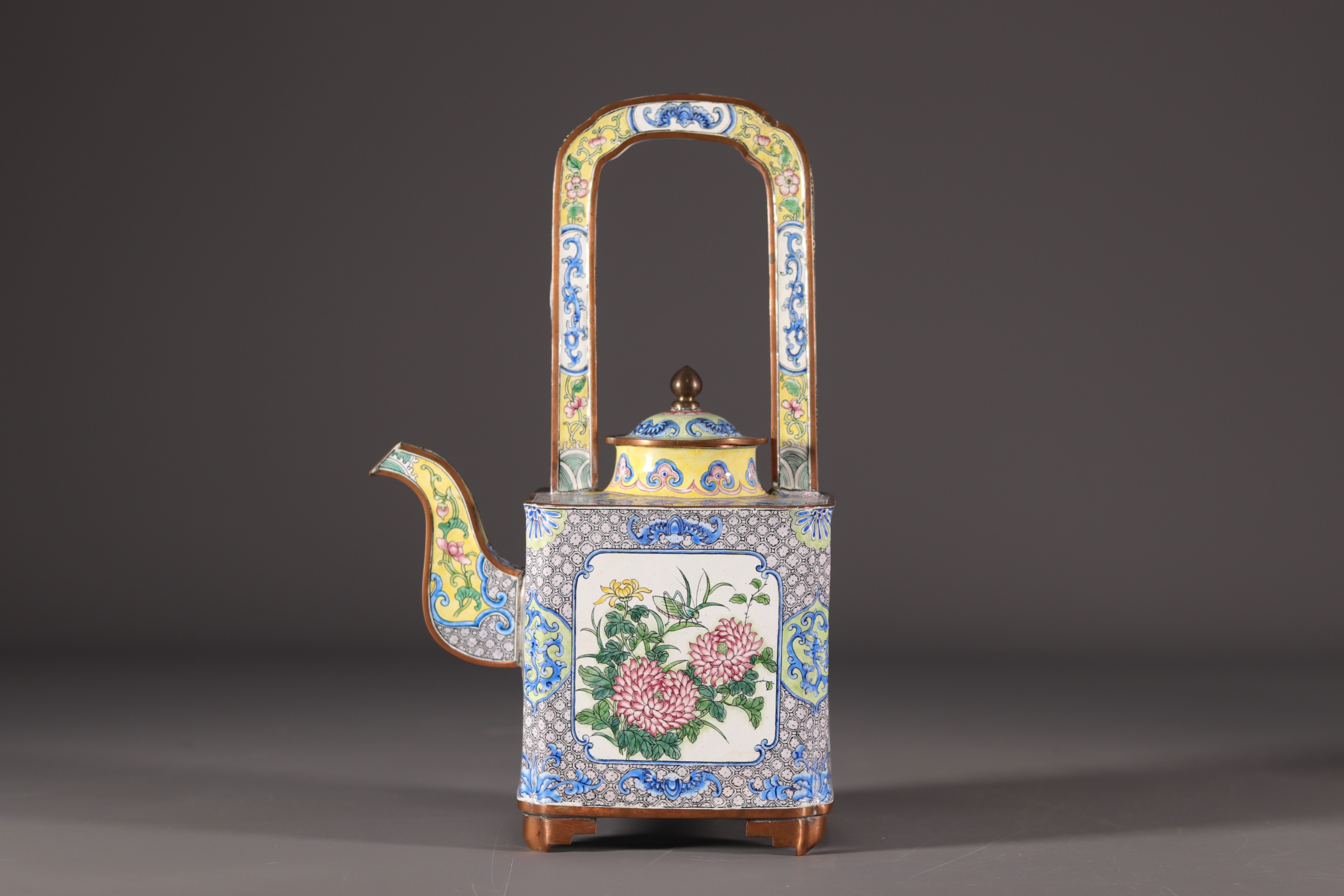 China - Large cloisonne enamel teapot with floral design. - Image 5 of 5