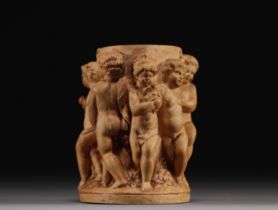 Small terracotta pot with Putti decoration. 19th century.