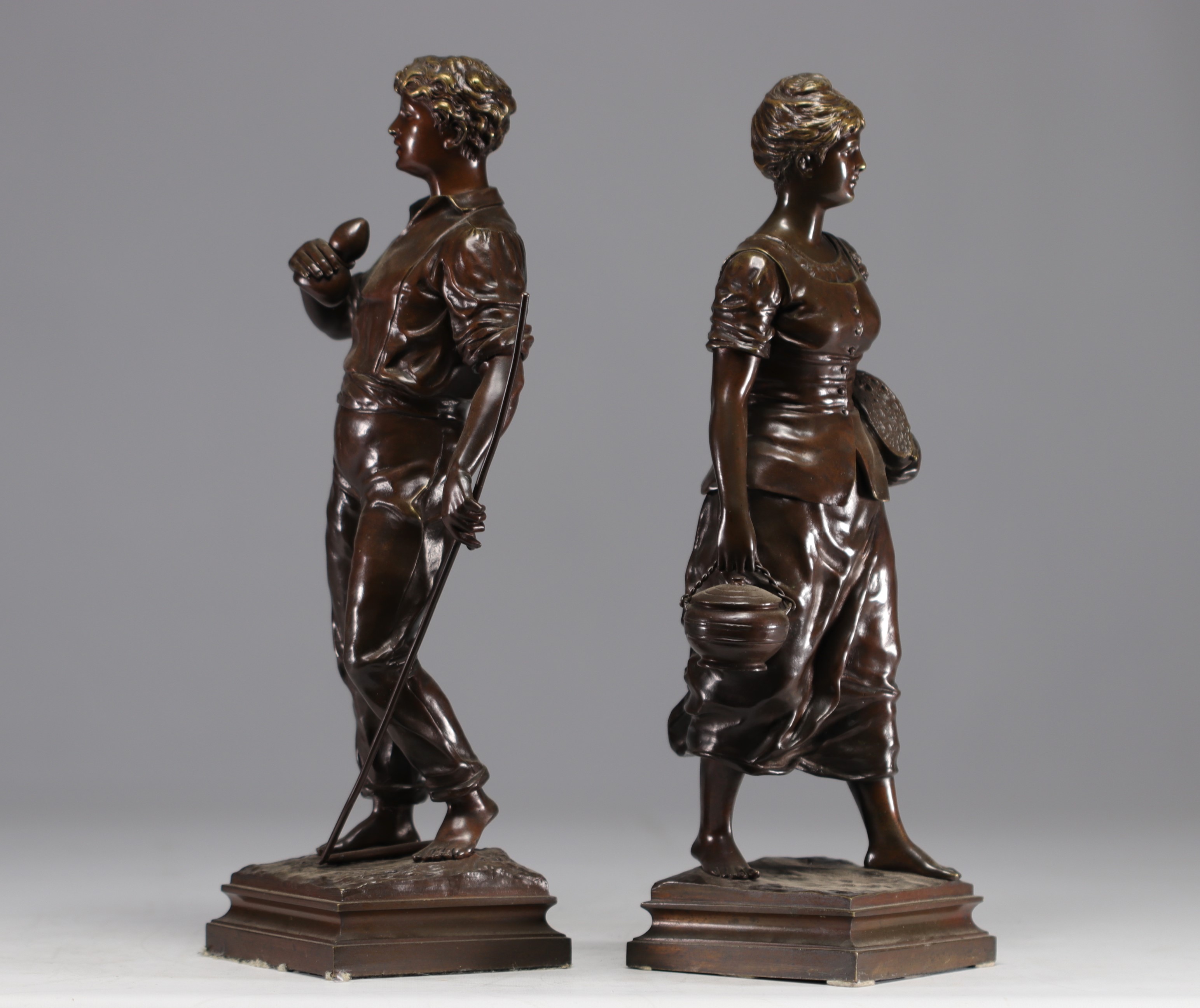 Jean GARNIER (1853-1910) "Couple de Paysans" pair of bronze sculptures. - Image 2 of 4