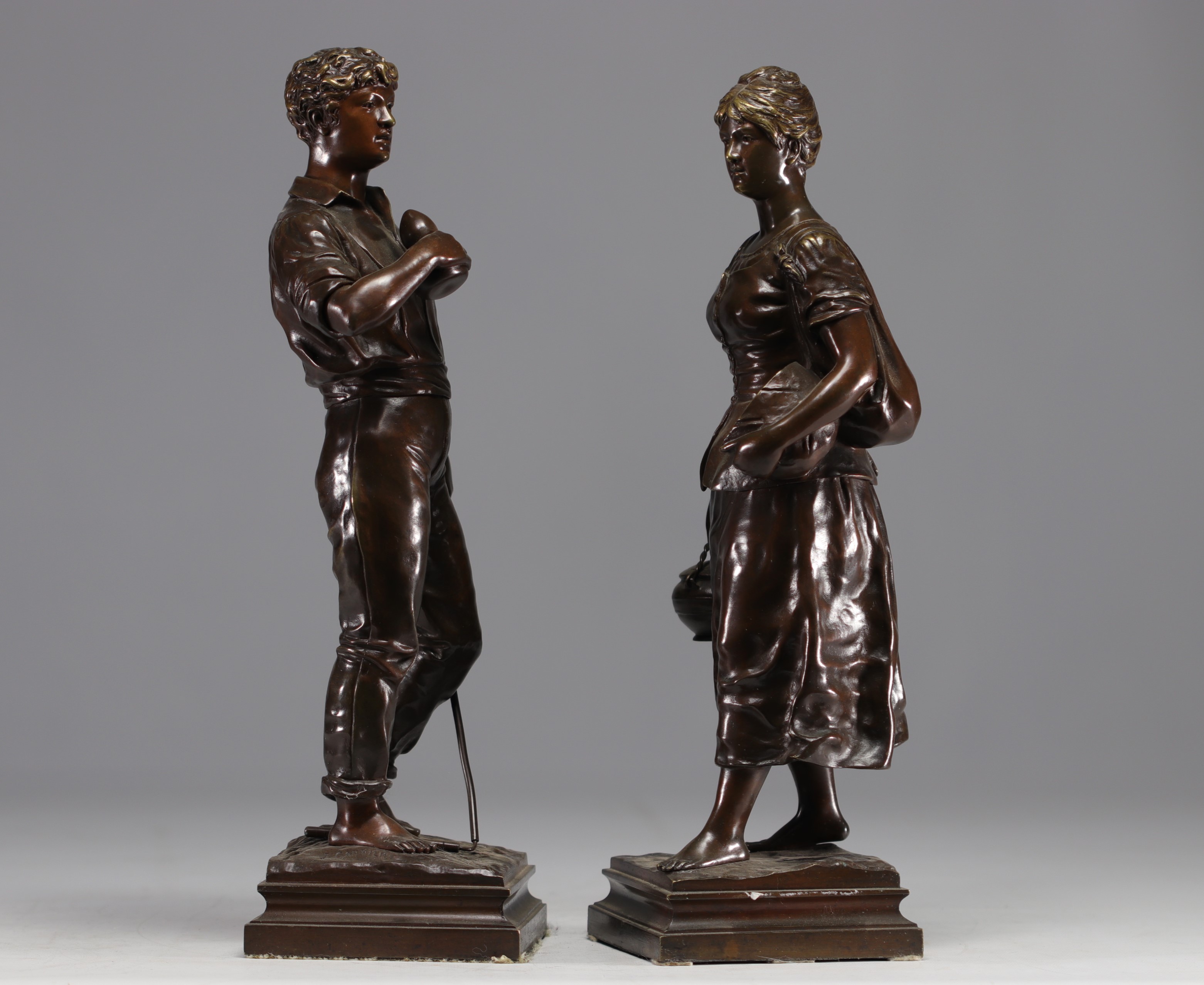 Jean GARNIER (1853-1910) "Couple de Paysans" pair of bronze sculptures. - Image 3 of 4