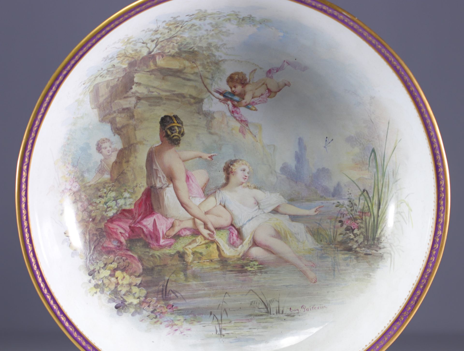 Eugene POITEVIN (1806-1870) - Imposing pair of Sevres porcelain dishes decorated with Nymphs from 19 - Bild 4 aus 4