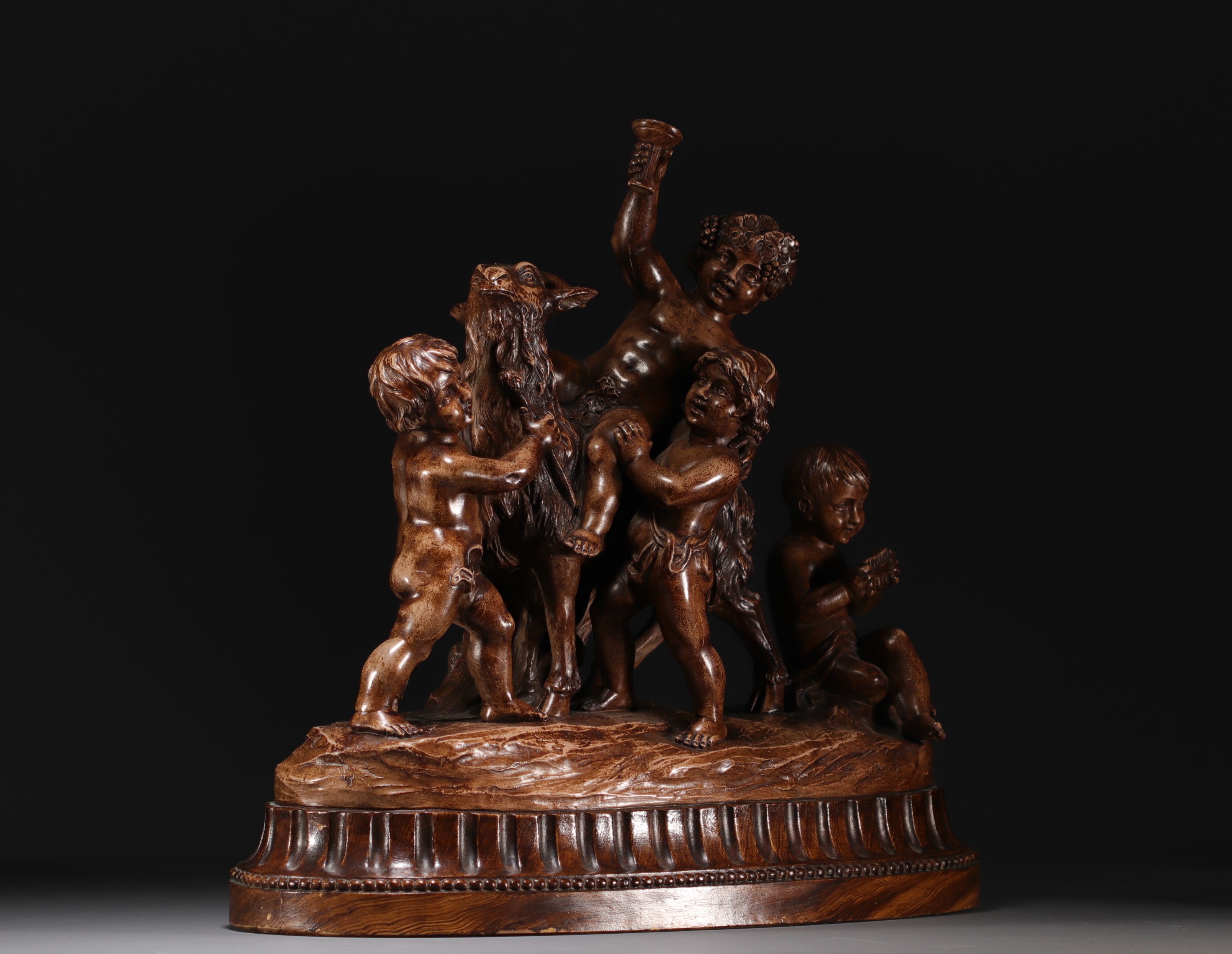 Pierre BALLESTRA - "Goat and Putti" Large group in patinated terracotta, 19th century. - Image 3 of 3