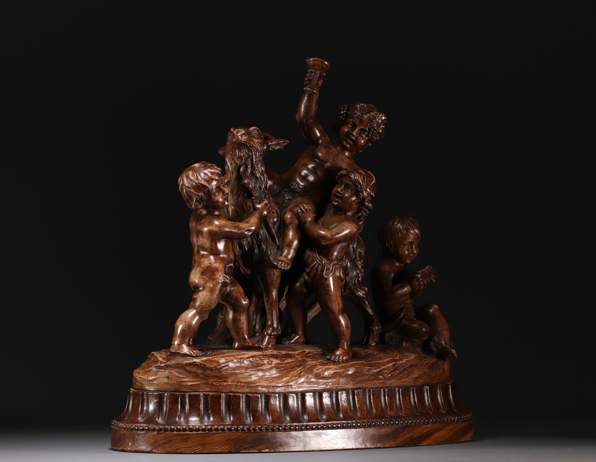 Pierre BALLESTRA - "Goat and Putti" Large group in patinated terracotta, 19th century. - Bild 3 aus 3