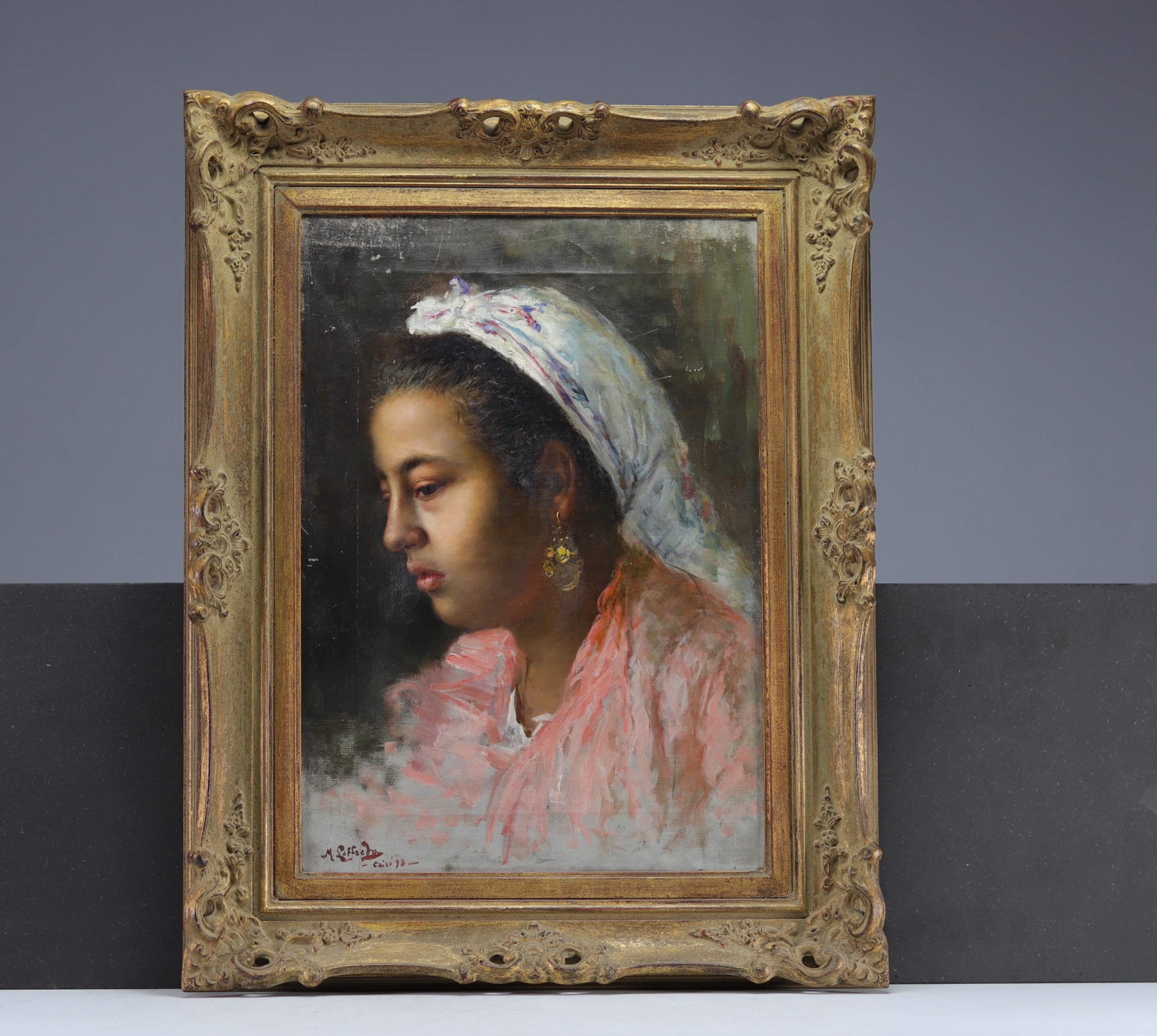 Michele LOFFREDO (1870-1961), Pair of Orientalist Portraits, oil on canvas signed and dated 1898. - Image 3 of 3