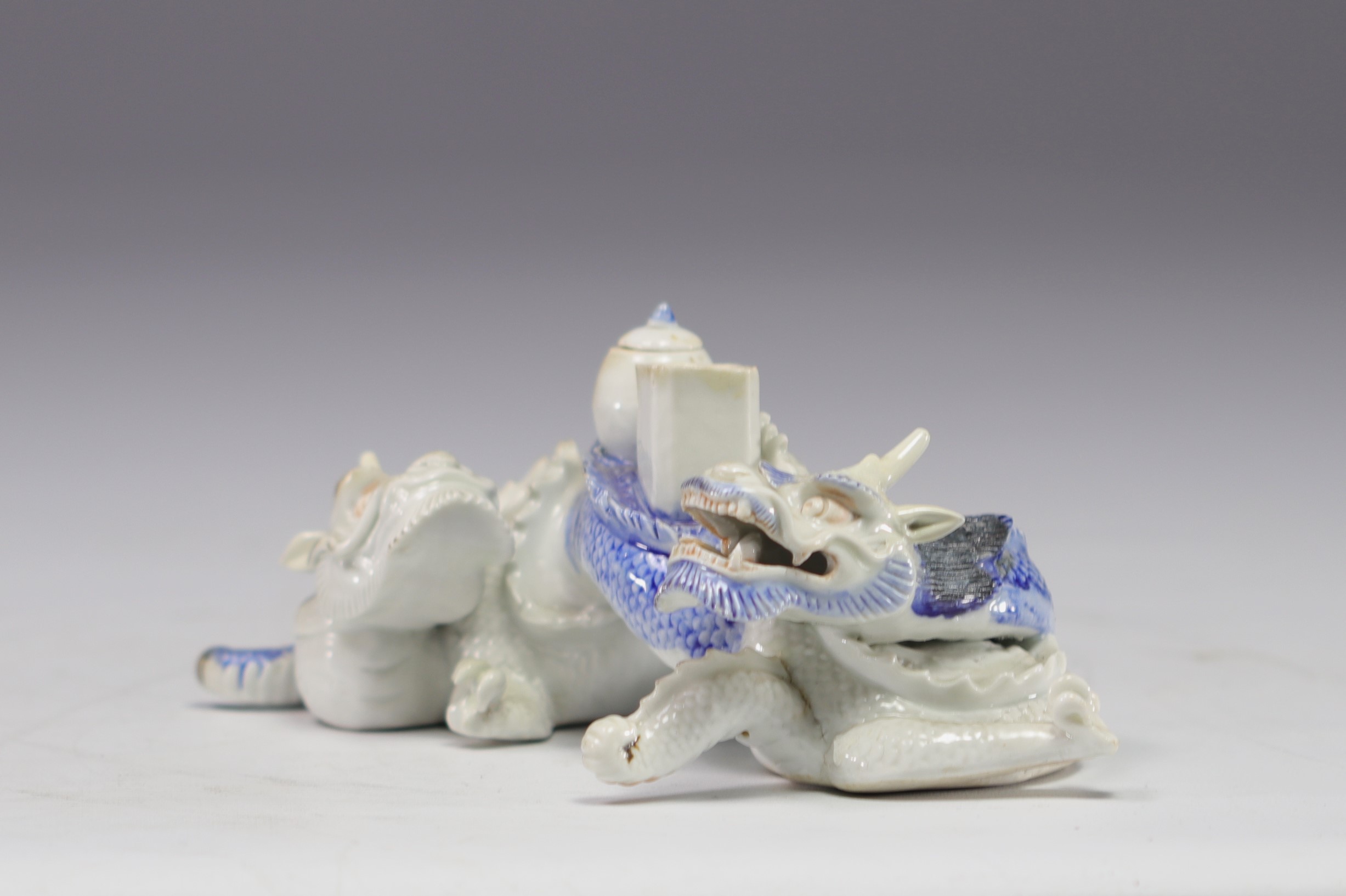 Japanese porcelain inkwell decorated with dragons