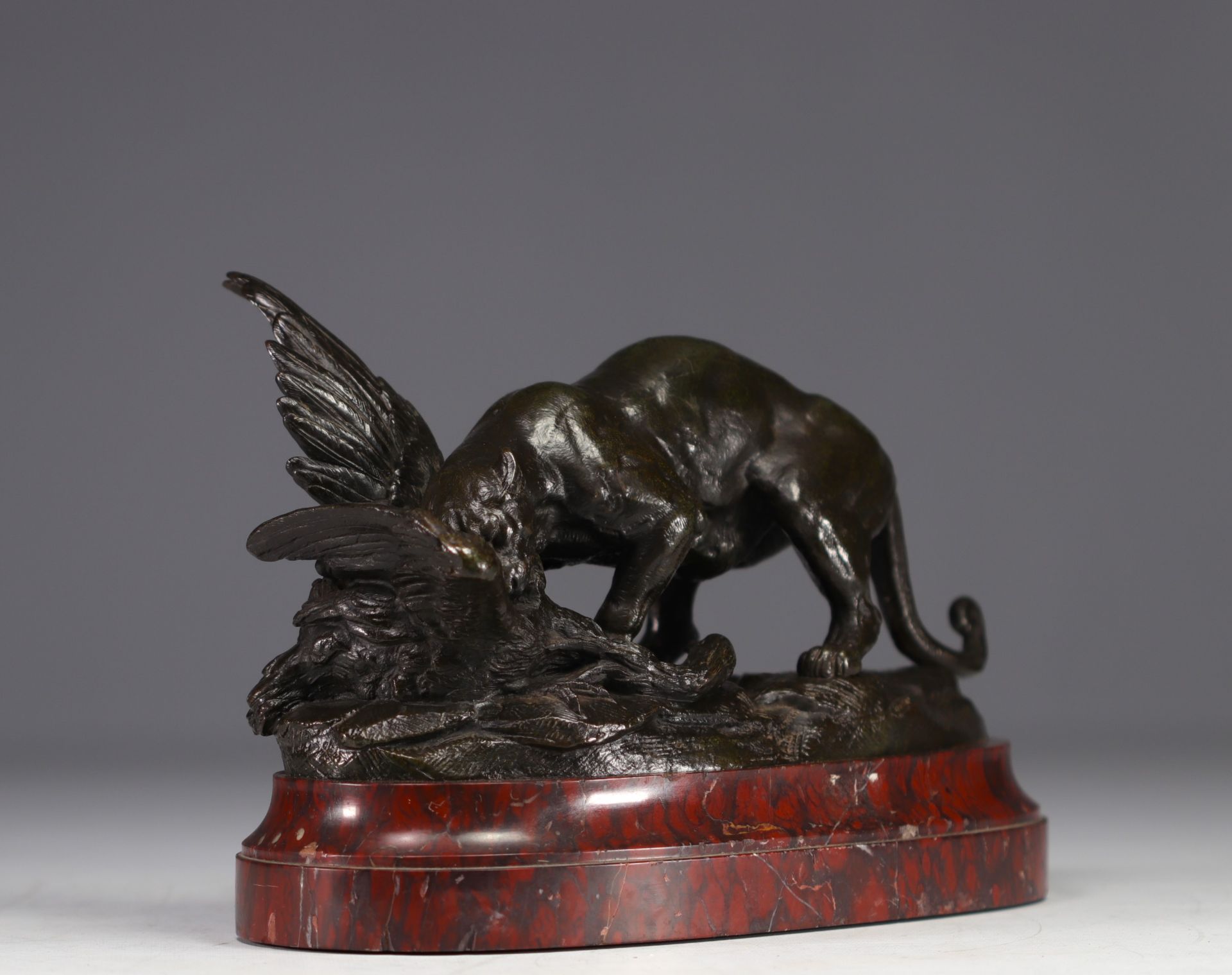 Paul Edouard DELABRIERRE (1829-1910) "Panther devouring a pelican" Bronze sculpture. - Image 2 of 4