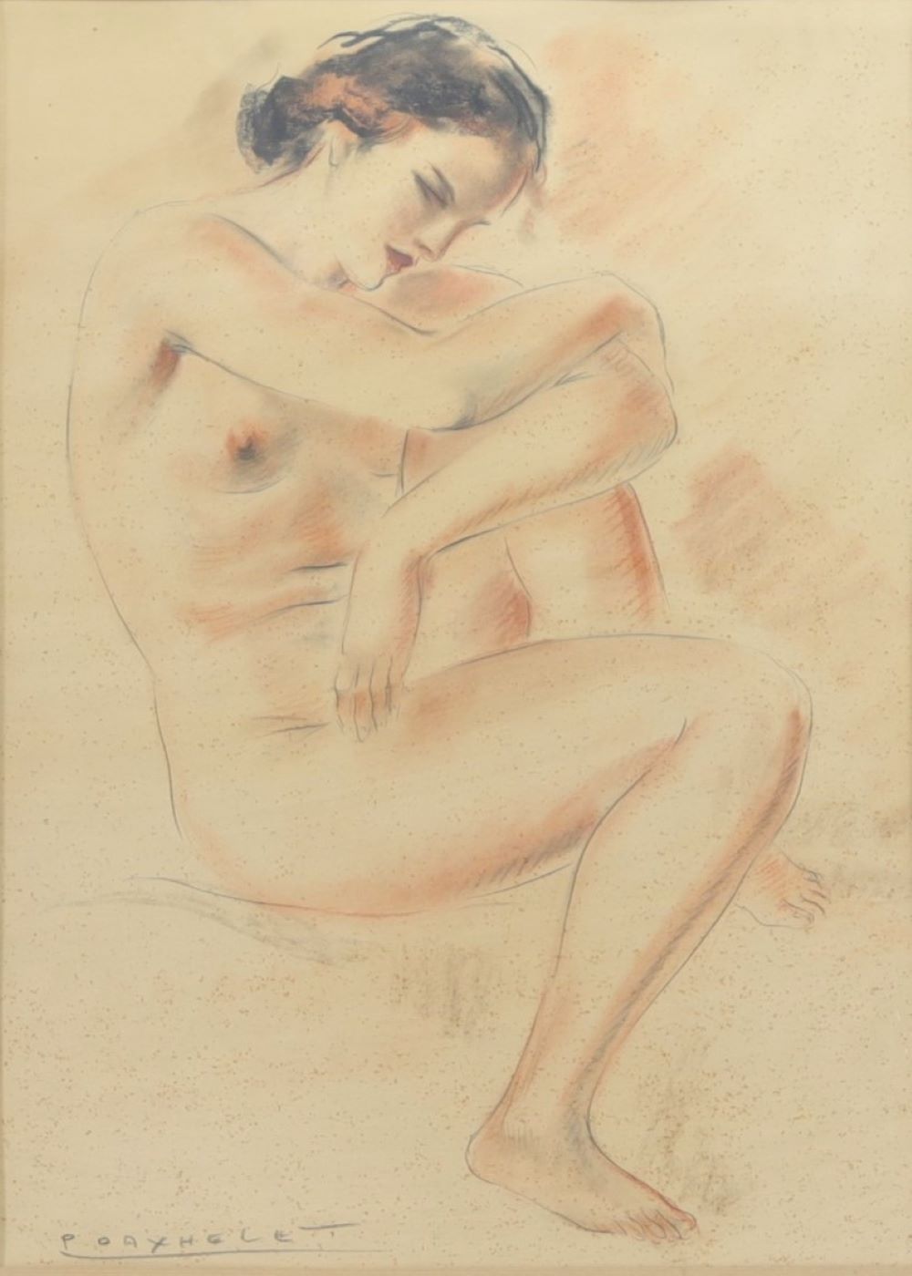 Paul DAXHELET (1905-1993) "Young woman naked" Pencil and charcoal drawing.