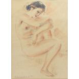Paul DAXHELET (1905-1993) "Young woman naked" Pencil and charcoal drawing.