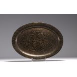 Iran - Copper and black lacquer tray with floral decoration, 19th-20th century