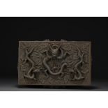 China - Patinated brass cigar box decorated with dragons.