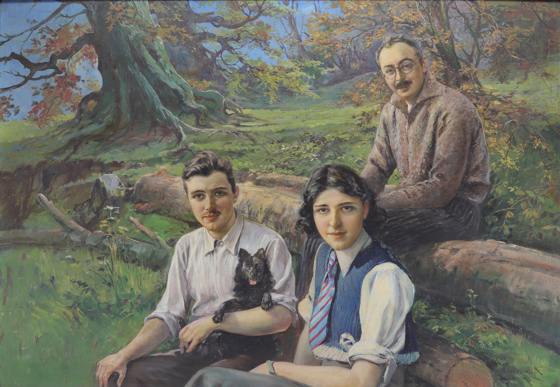 Octave Louis VAN CUYCK (1870-1956) "Family Portrait" Large oil on panel.