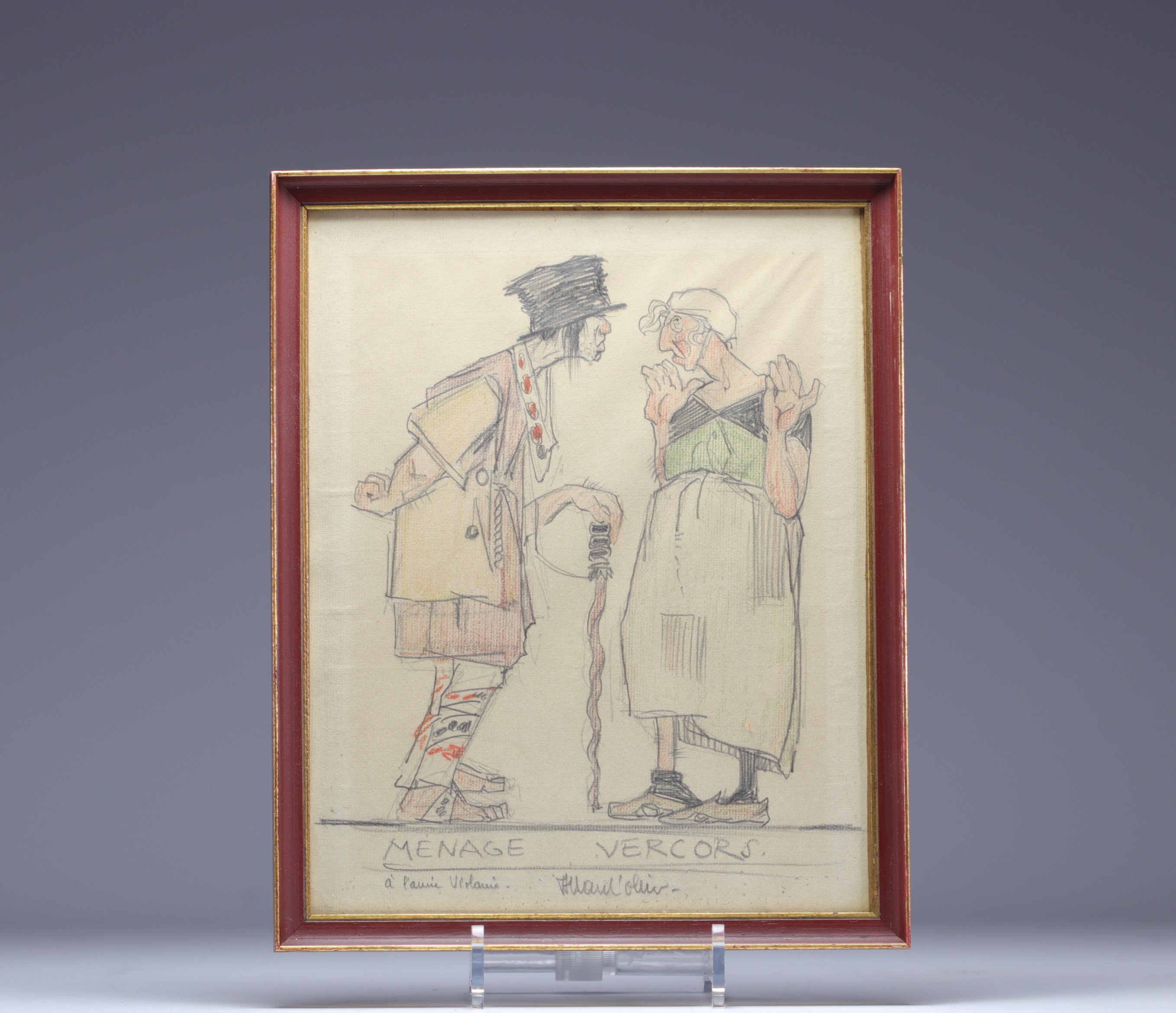 Fernand Allard l'OLIVIER (1883-1933) â€˜Dessin humoristiqueâ€™ in pencil, signed. - Image 2 of 2