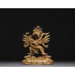 China - Tibet - Mahachakra Vajrapani, gilded bronze divinity.