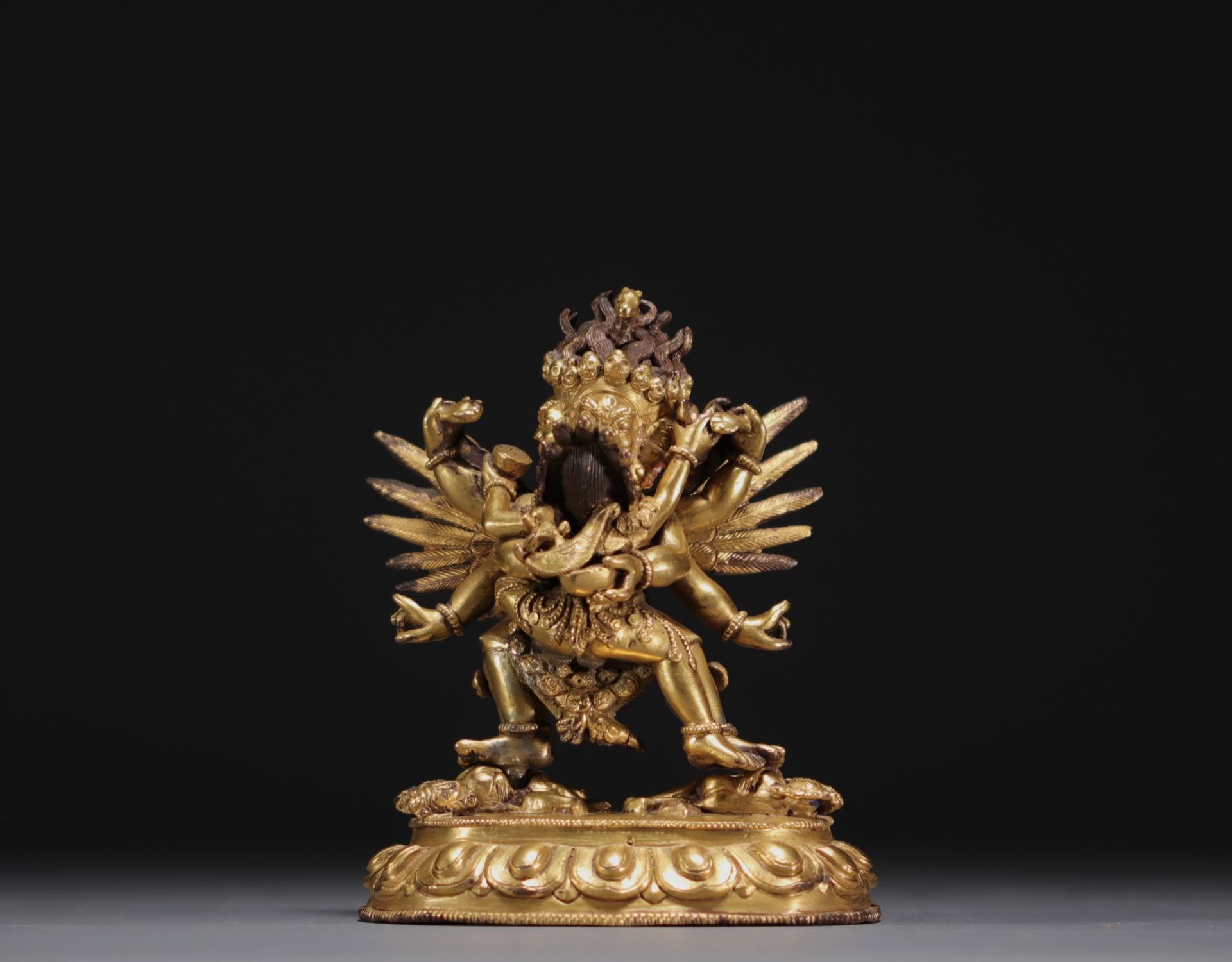 China - Tibet - Mahachakra Vajrapani, gilded bronze divinity.