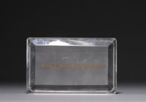 Val Saint Lambert - Crystal box, partly sandblasted lid with gold floral decoration, signed.