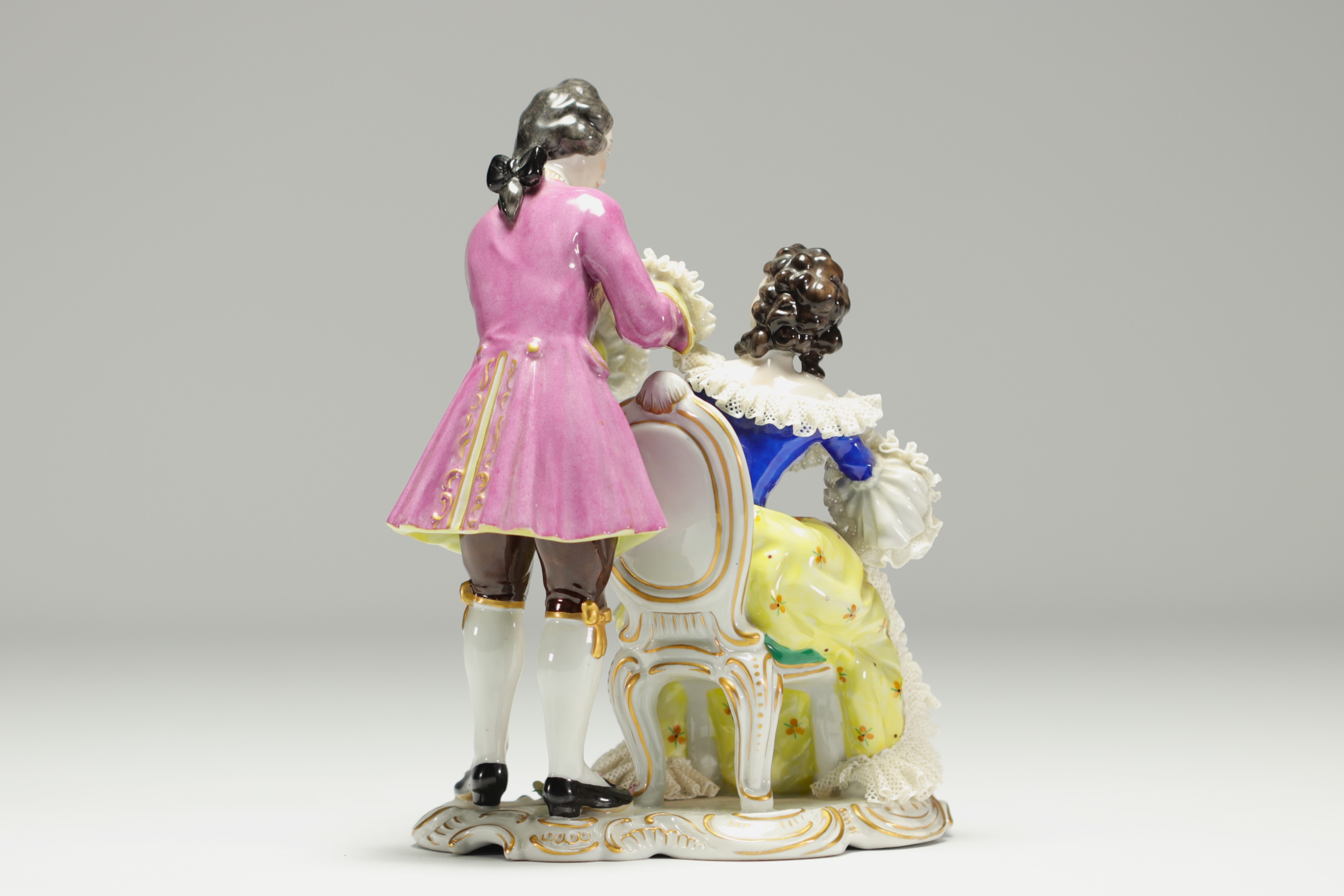 Volksted - "Violinist" polychrome porcelain group, mark under the piece. - Image 3 of 4