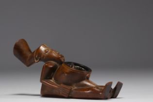 Africa - Mangbetu carved wooden pipe.