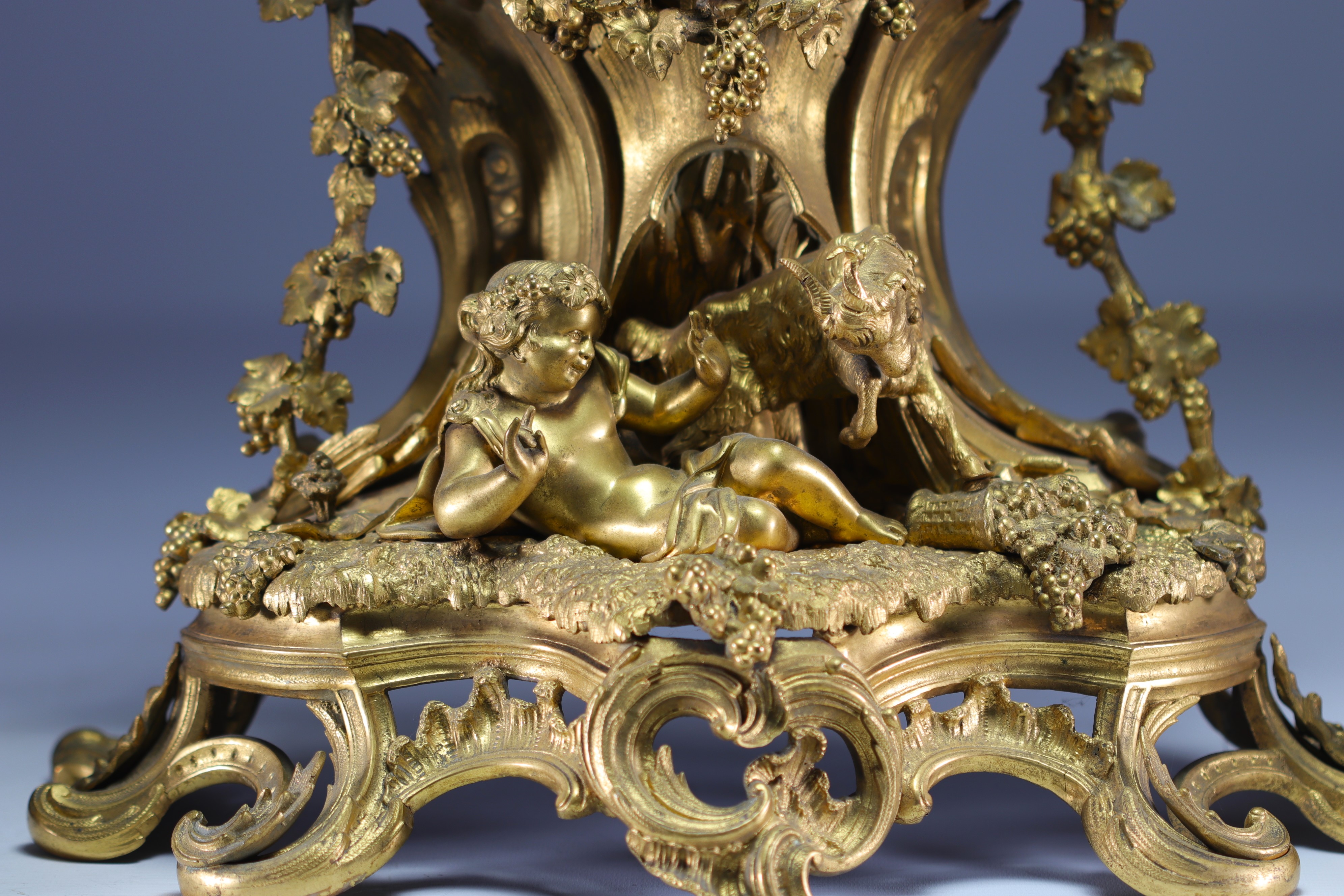 Louis XV style gilt bronze mantelpiece and candelabra, 19th century. - Image 4 of 6