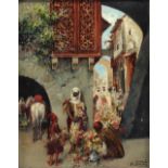 Aldo CONTI - "Flower market in the medina" Oil on canvas, 20th century.