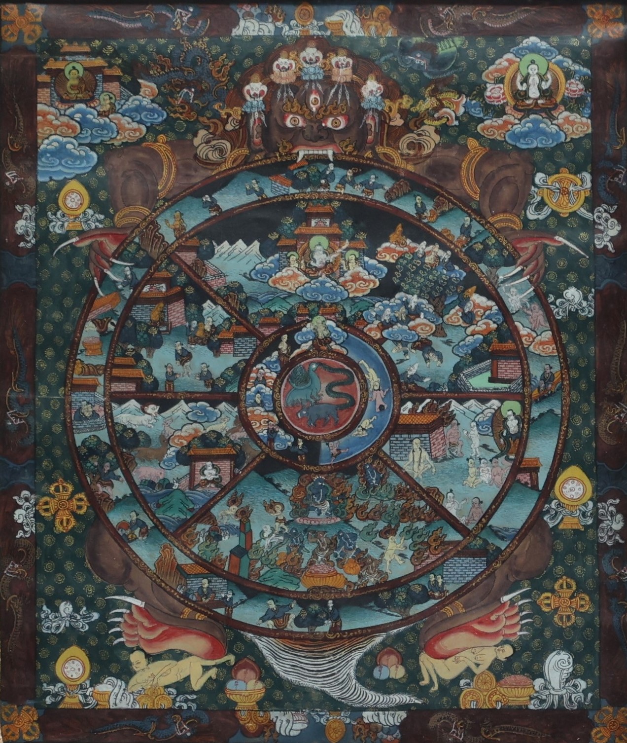 Tibet - Tanka painted on canvas, late 19th century.