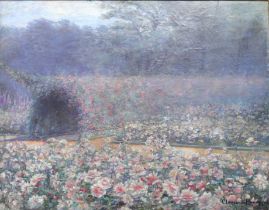 Clemence HANAPPE (1869-1955) "Jardin en fleurs" ("garden of flowers") Oil on canvas.